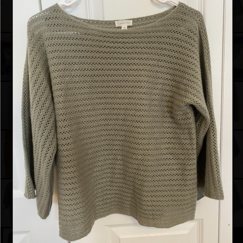 XS vintage 100% cashmere Garnet Hill sage green relaxed fit open knit sweater